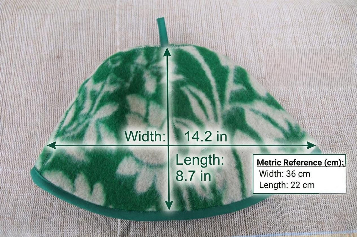 Upcycled Wool Sauna Hat, Green Floral Banya Cap, Eco-Friendly Head Protection