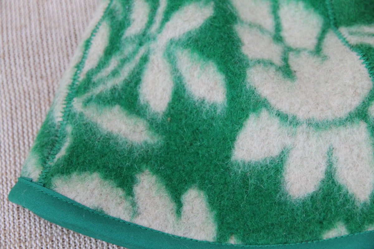 Upcycled Wool Sauna Hat, Green Floral Banya Cap, Eco-Friendly Head Protection