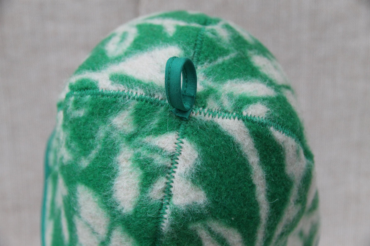 Upcycled Wool Sauna Hat, Green Floral Banya Cap, Eco-Friendly Head Protection