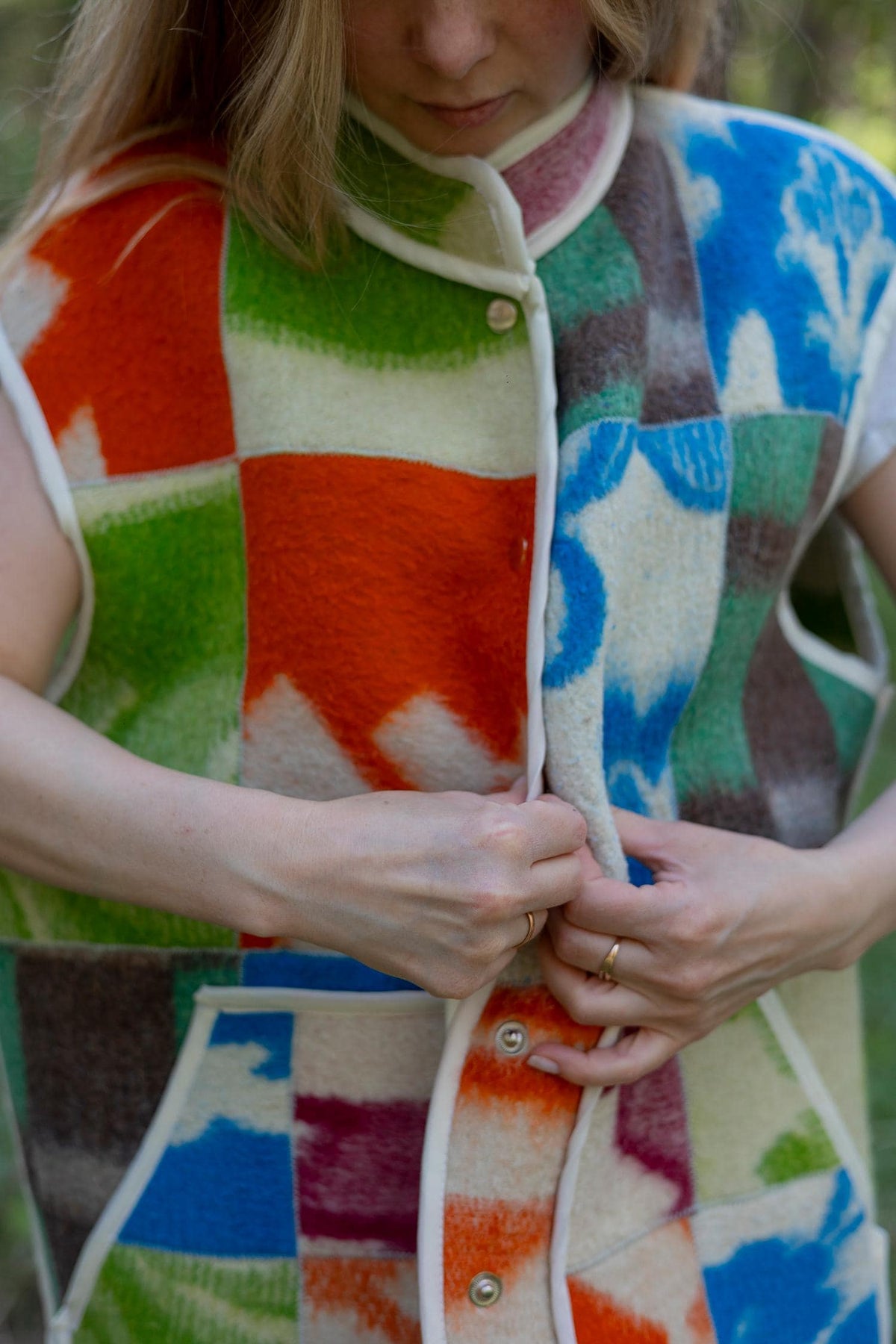 Upcycled Wool Blanket Patchwork Vest, Oversized Quilted Waistcoat with Pockets