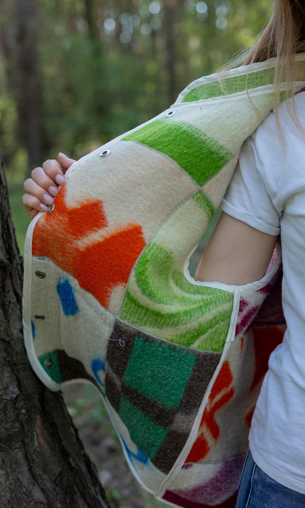 Upcycled Wool Blanket Patchwork Vest, Oversized Quilted Waistcoat with Pockets