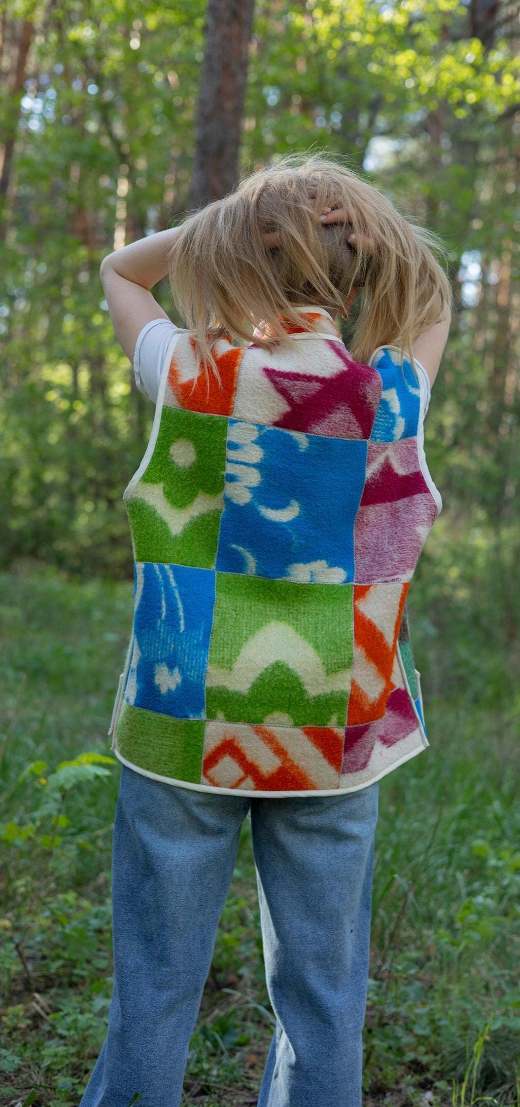 Upcycled Wool Blanket Patchwork Vest, Oversized Quilted Waistcoat with Pockets