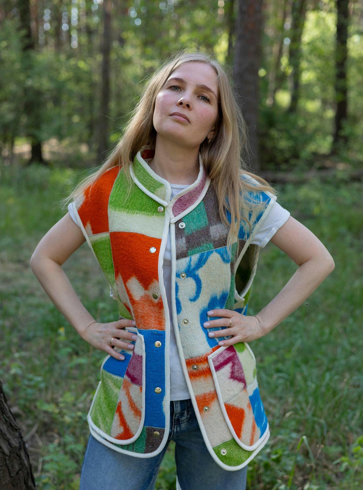 Upcycled Wool Blanket Patchwork Vest, Oversized Quilted Waistcoat with Pockets