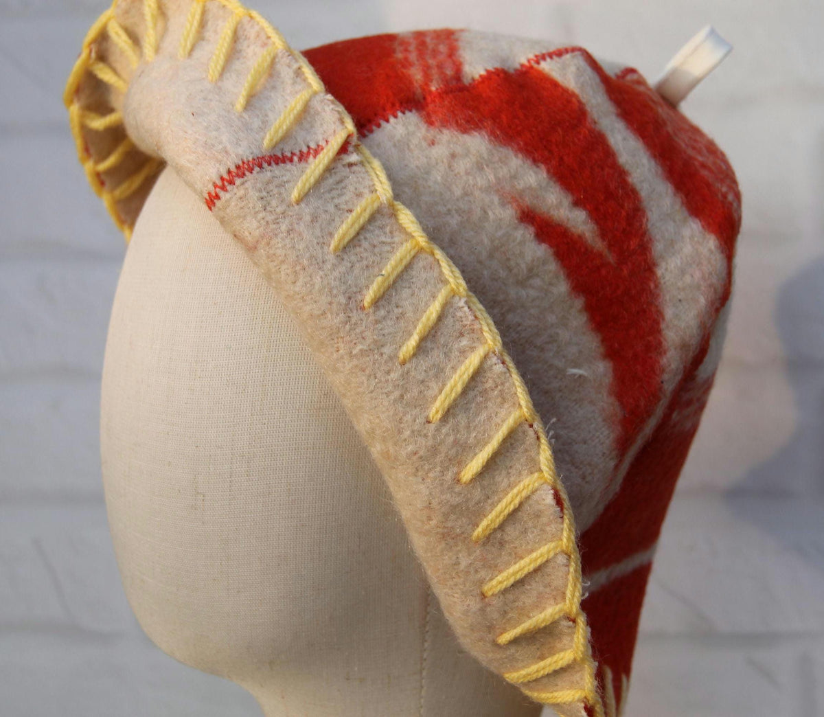 Reversible Upcycled Wool Blanket Sauna Hat, Handmade Banya Cap, Heat Protection, Eco-Friendly Spa