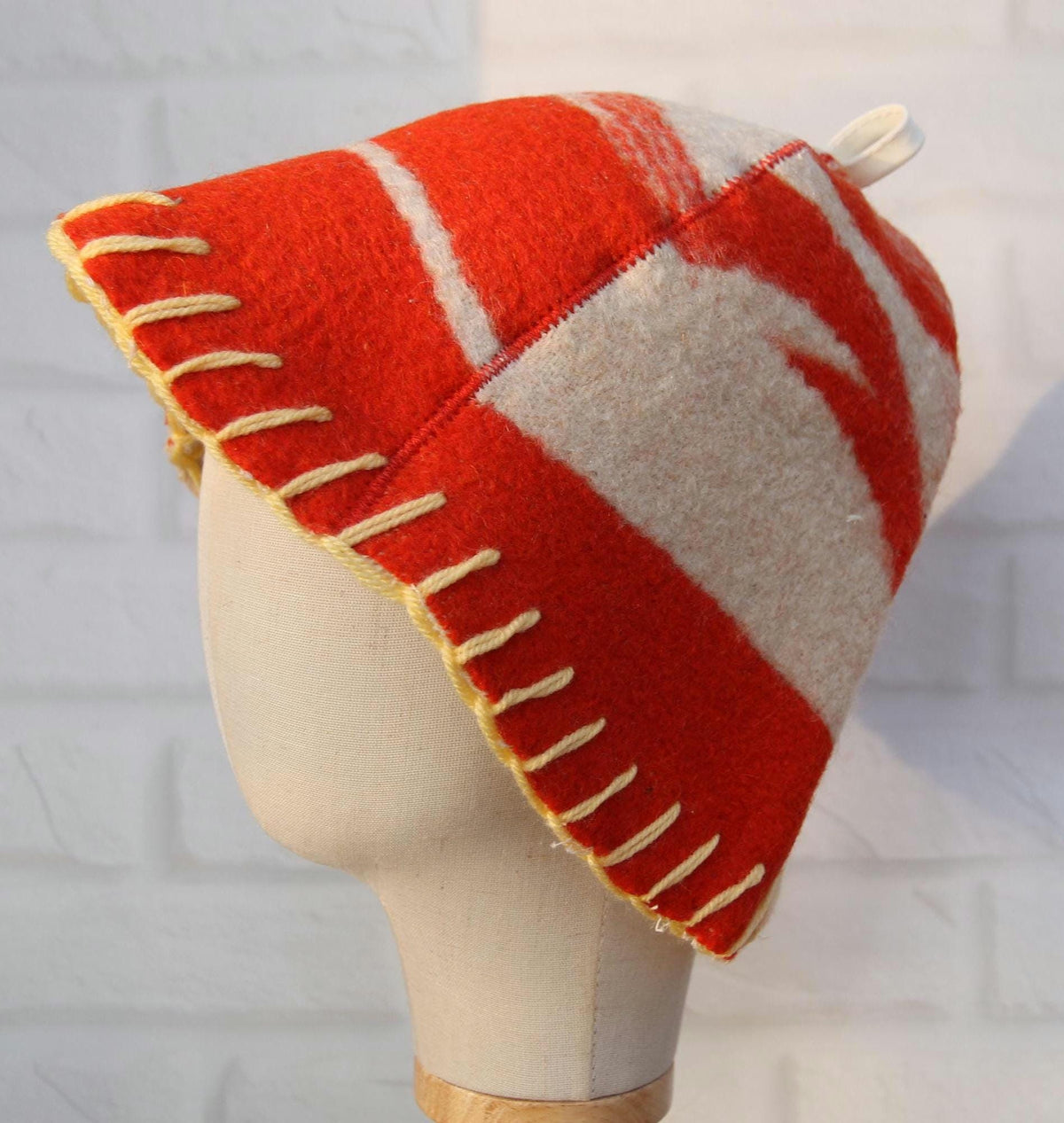 Reversible Upcycled Wool Blanket Sauna Hat, Handmade Banya Cap, Heat Protection, Eco-Friendly Spa