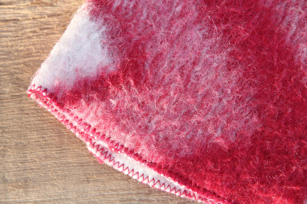 Handcrafted Wool Sauna Hat - Reclaimed Blanket Felt - Red & White Geometric Pattern