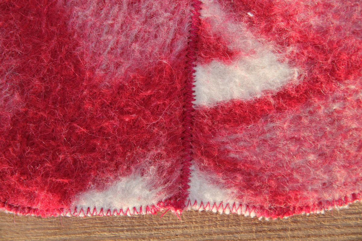 Handcrafted Wool Sauna Hat - Reclaimed Blanket Felt - Red & White Geometric Pattern
