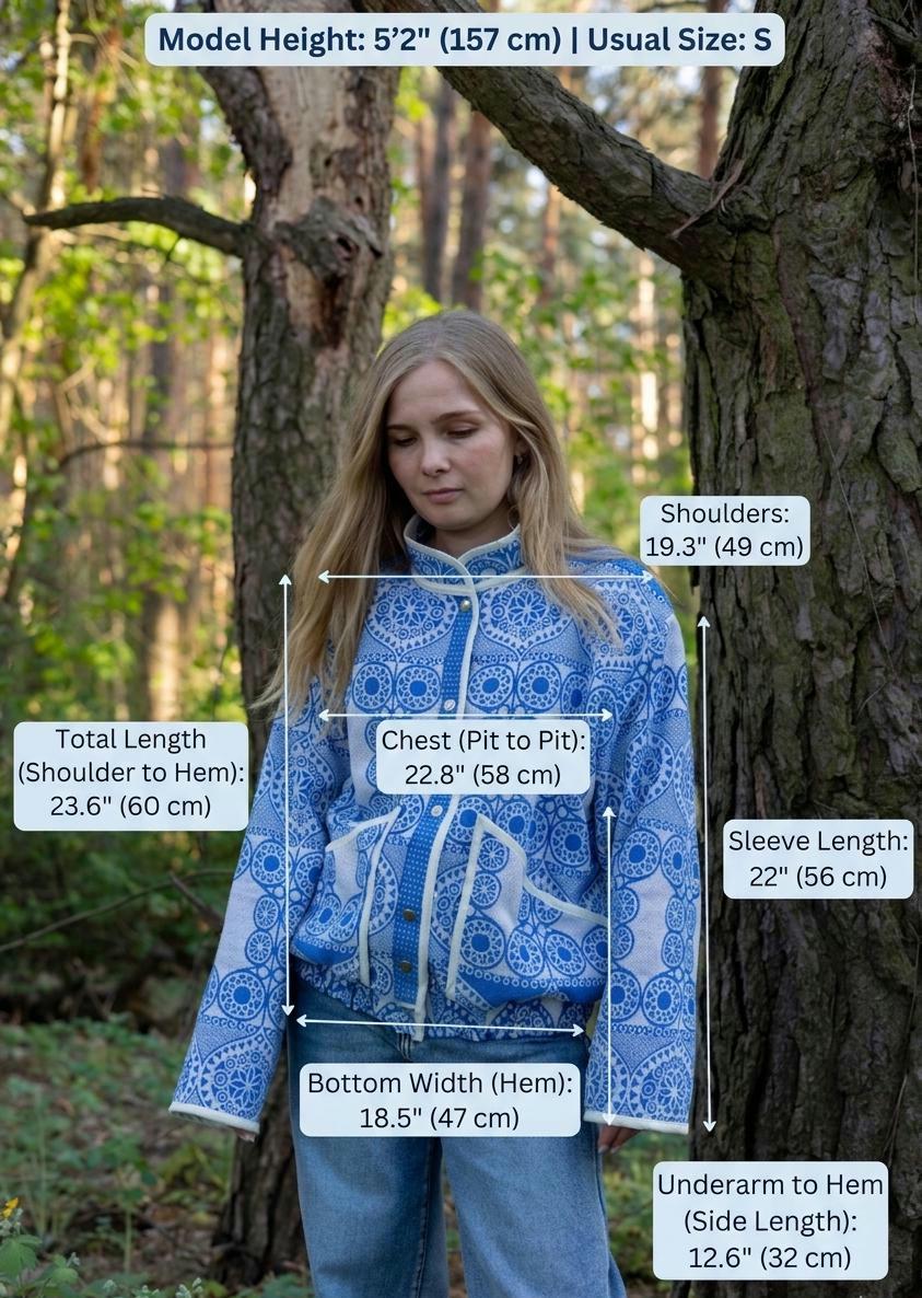 Vintage Cotton Coverlet Jacket, Boho Quilted Bomber, Upcycled Heritage Blue White (M-L)