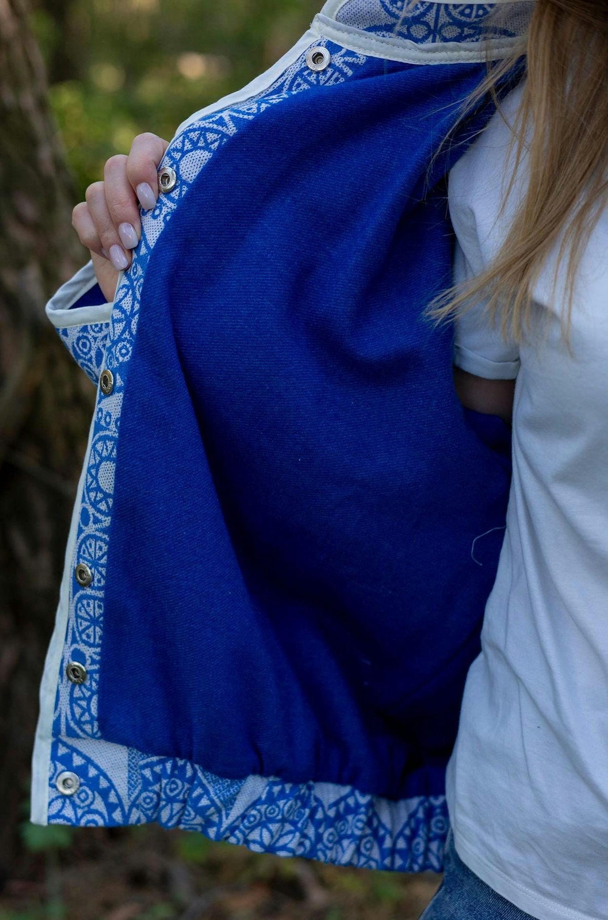 Vintage Cotton Coverlet Jacket, Boho Quilted Bomber, Upcycled Heritage Blue White (M-L)