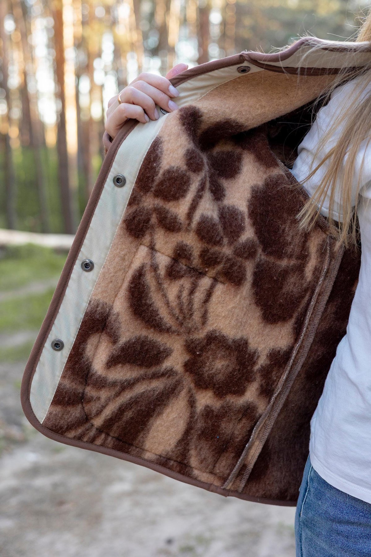 Upcycled Vintage Wool Blanket Jacket, Floral Botanical Cottagecore Outerwear (Size M)