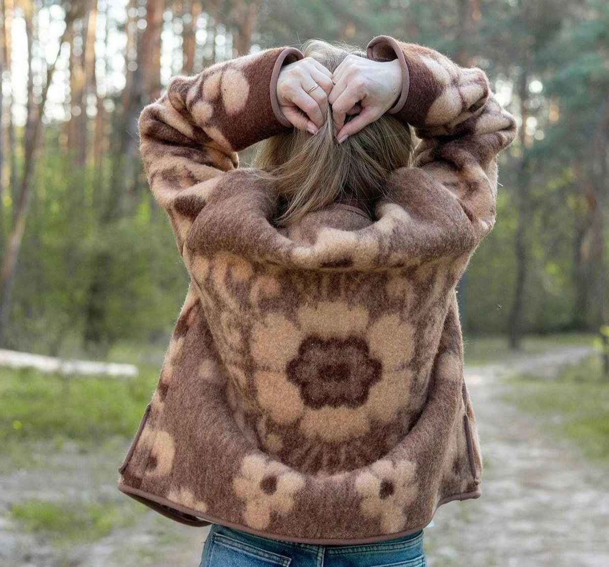 Upcycled Vintage Wool Blanket Jacket, Floral Botanical Cottagecore Outerwear (Size M)