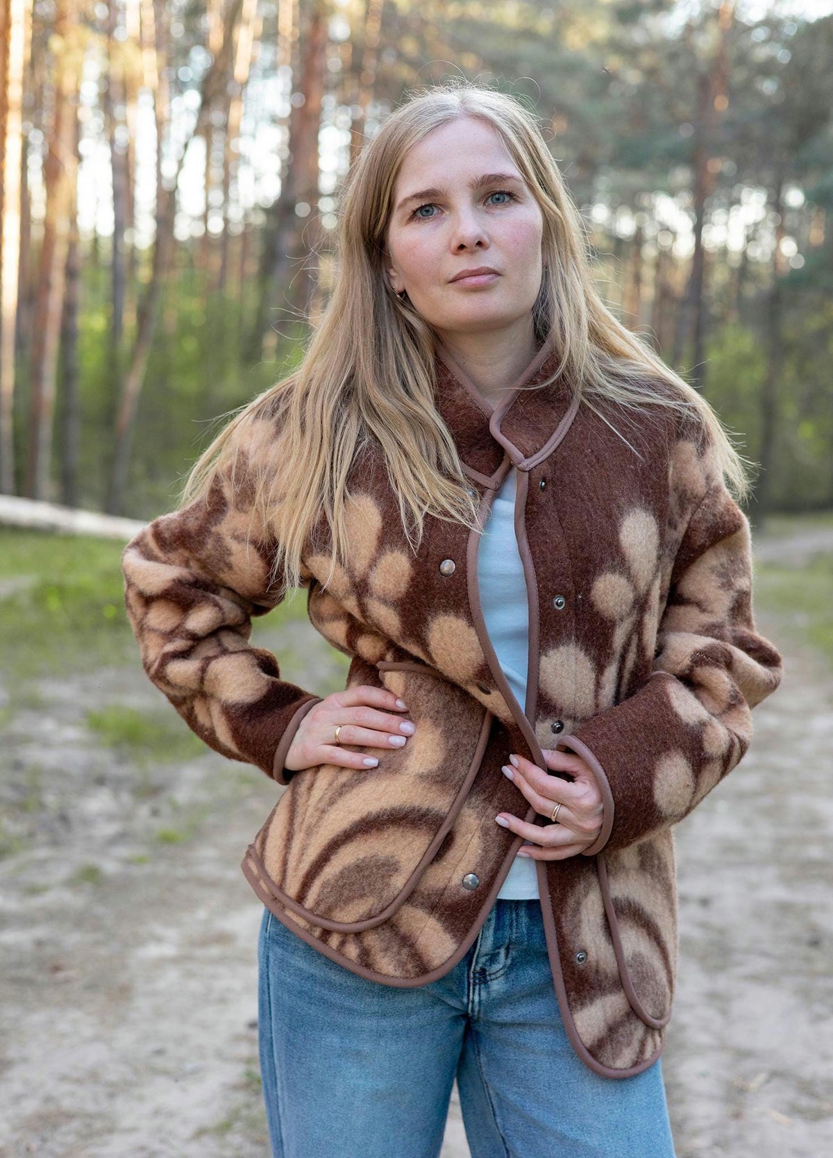Upcycled Vintage Wool Blanket Jacket, Floral Botanical Cottagecore Outerwear (Size M)