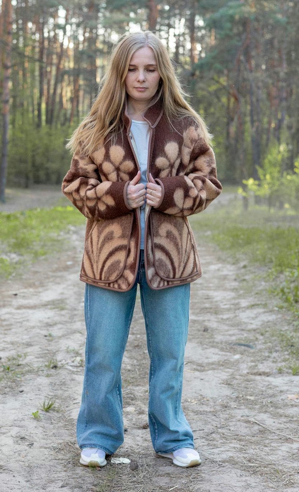 Upcycled Vintage Wool Blanket Jacket, Floral Botanical Cottagecore Outerwear (Size M)