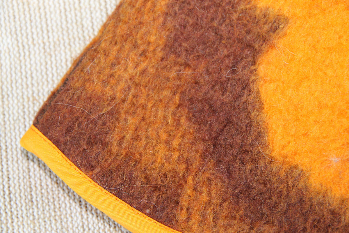 Upcycled Wool Blanket Sauna Hat – Vibrant Orange & Brown Pattern
