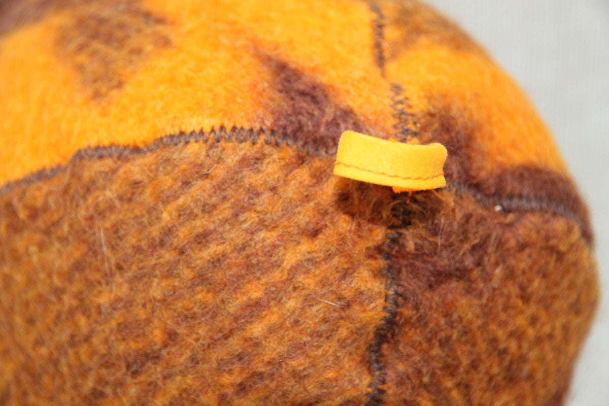 Upcycled Wool Blanket Sauna Hat – Vibrant Orange & Brown Pattern