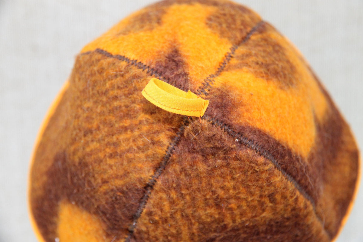 Upcycled Wool Blanket Sauna Hat – Vibrant Orange & Brown Pattern