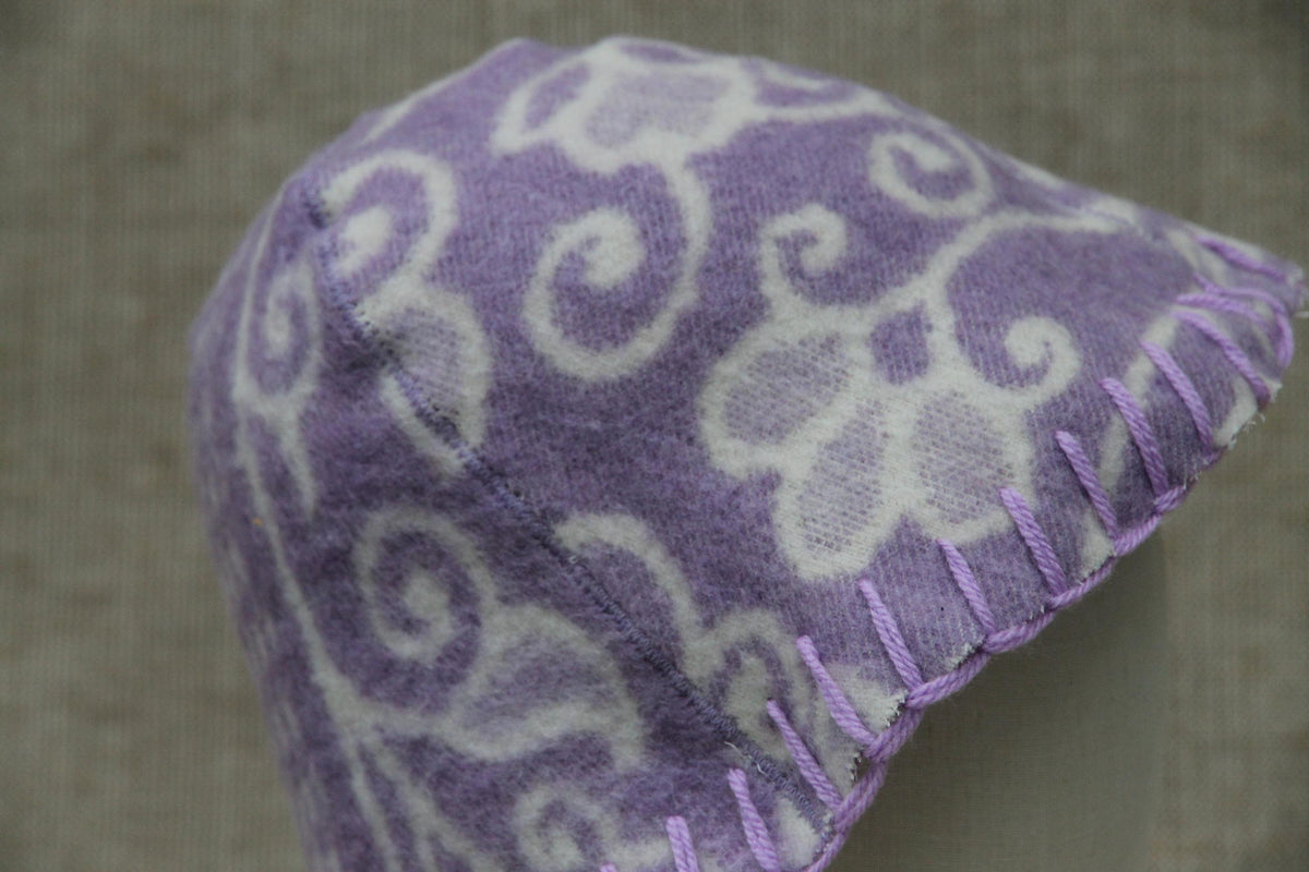 Reversible Wool Sauna Hat, Floral Patterned Bath Cap, Cozy Banya Felted Protection