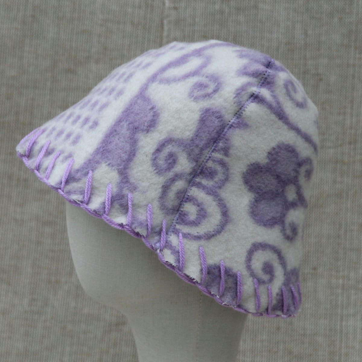 Reversible Wool Sauna Hat, Floral Patterned Bath Cap, Cozy Banya Felted Protection