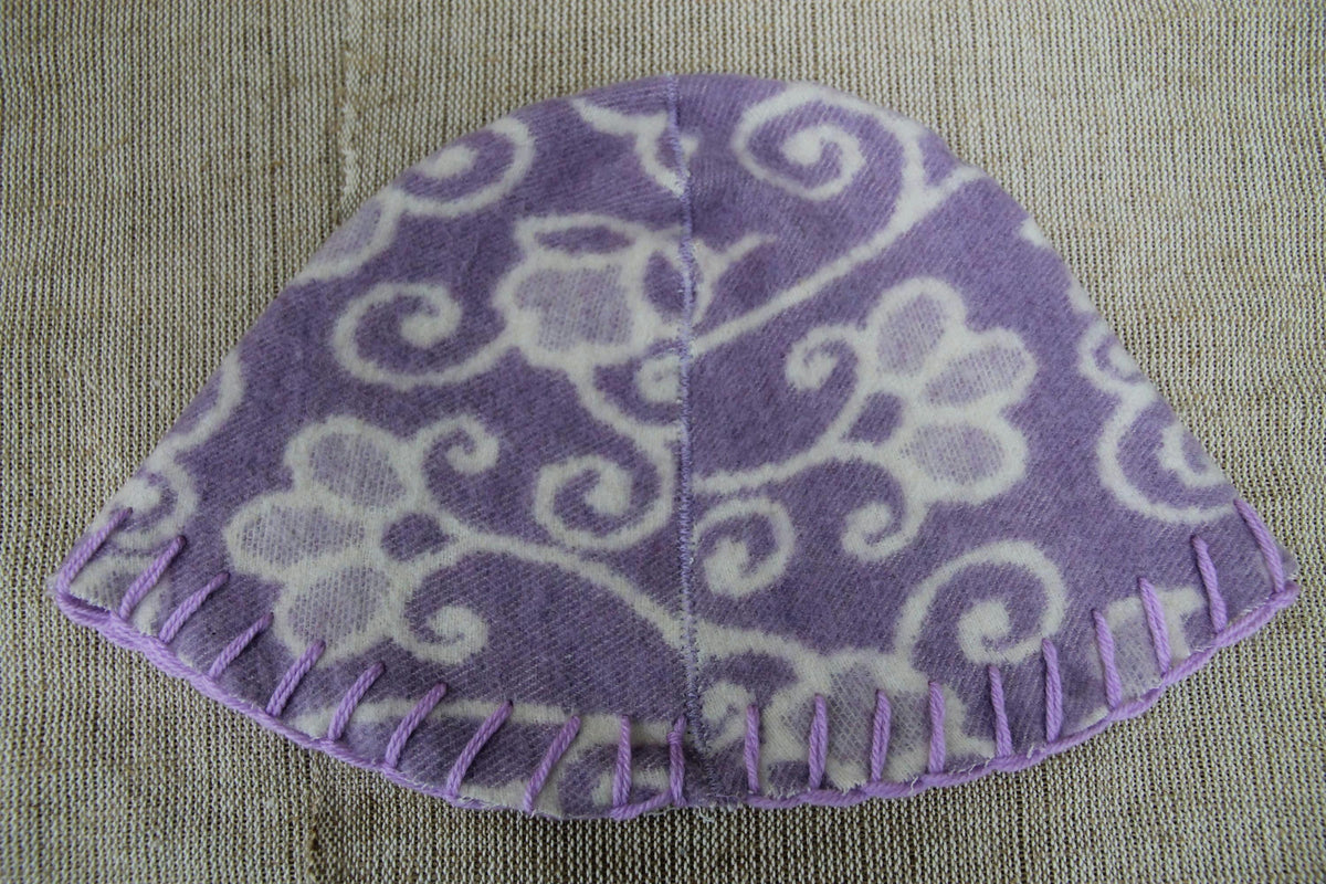 Reversible Wool Sauna Hat, Floral Patterned Bath Cap, Cozy Banya Felted Protection