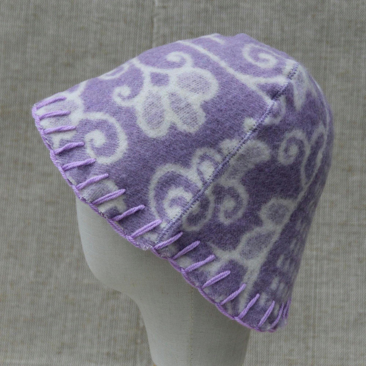 Reversible Wool Sauna Hat, Floral Patterned Bath Cap, Cozy Banya Felted Protection