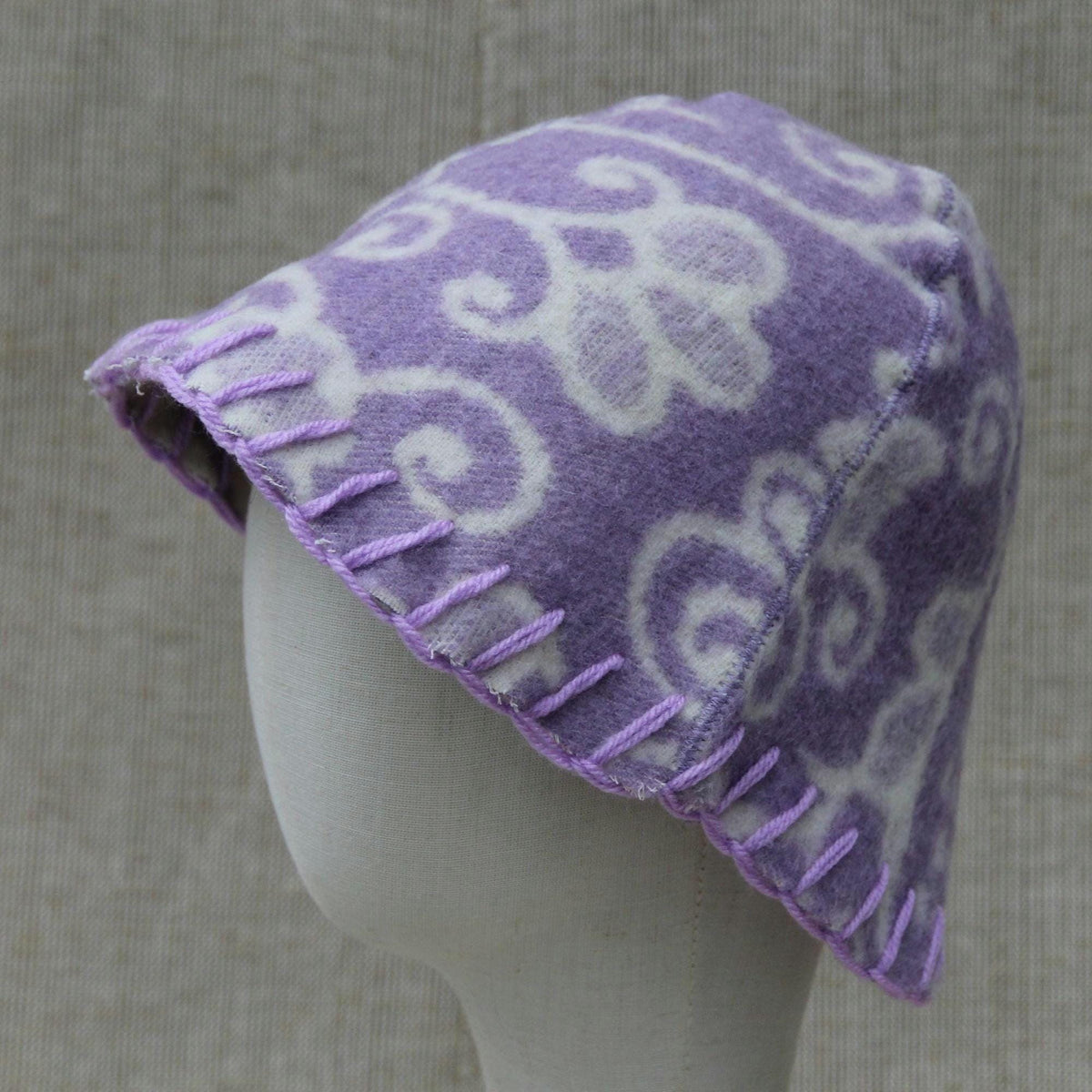 Reversible Wool Sauna Hat, Floral Patterned Bath Cap, Cozy Banya Felted Protection