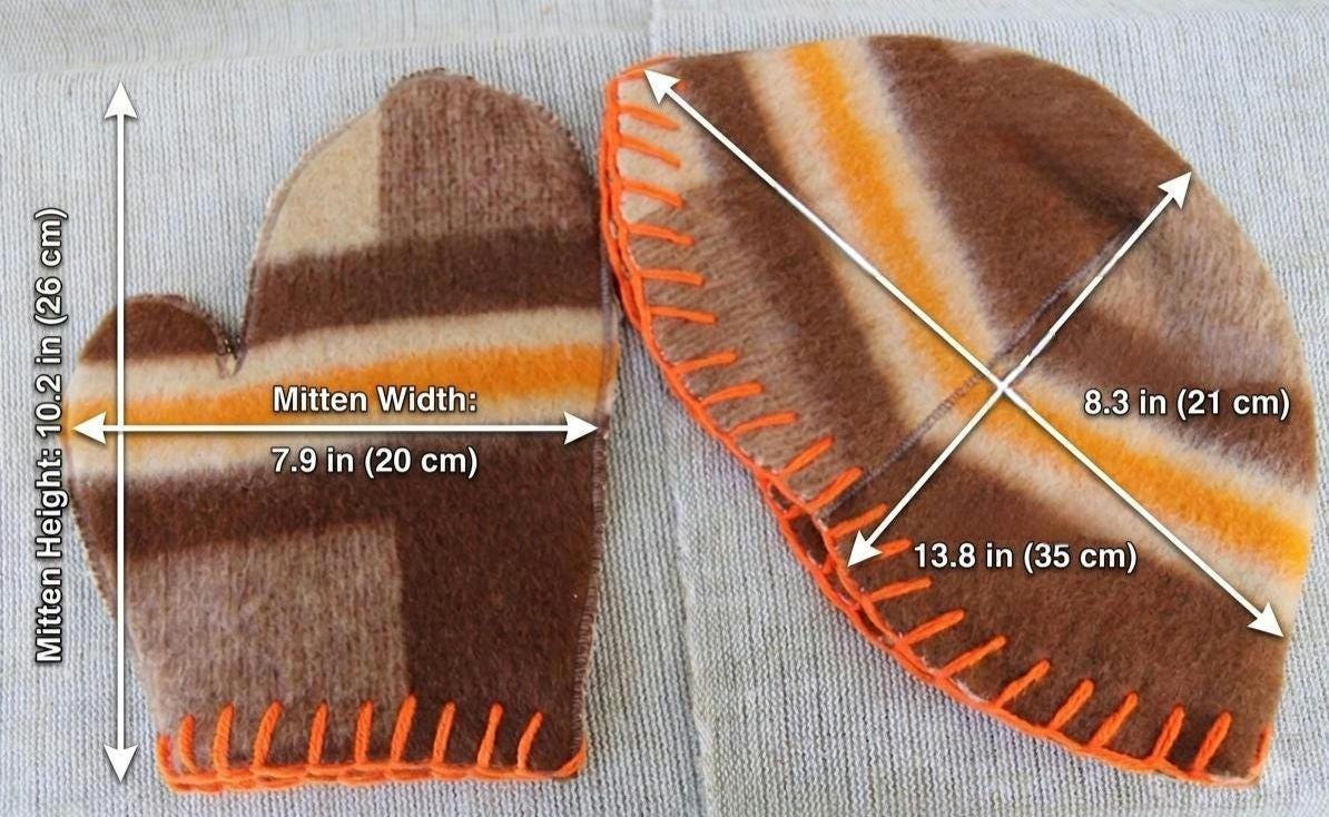 Upcycled Wool Sauna Hat and Mitten Set, Vintage Blanket Banya Accessories