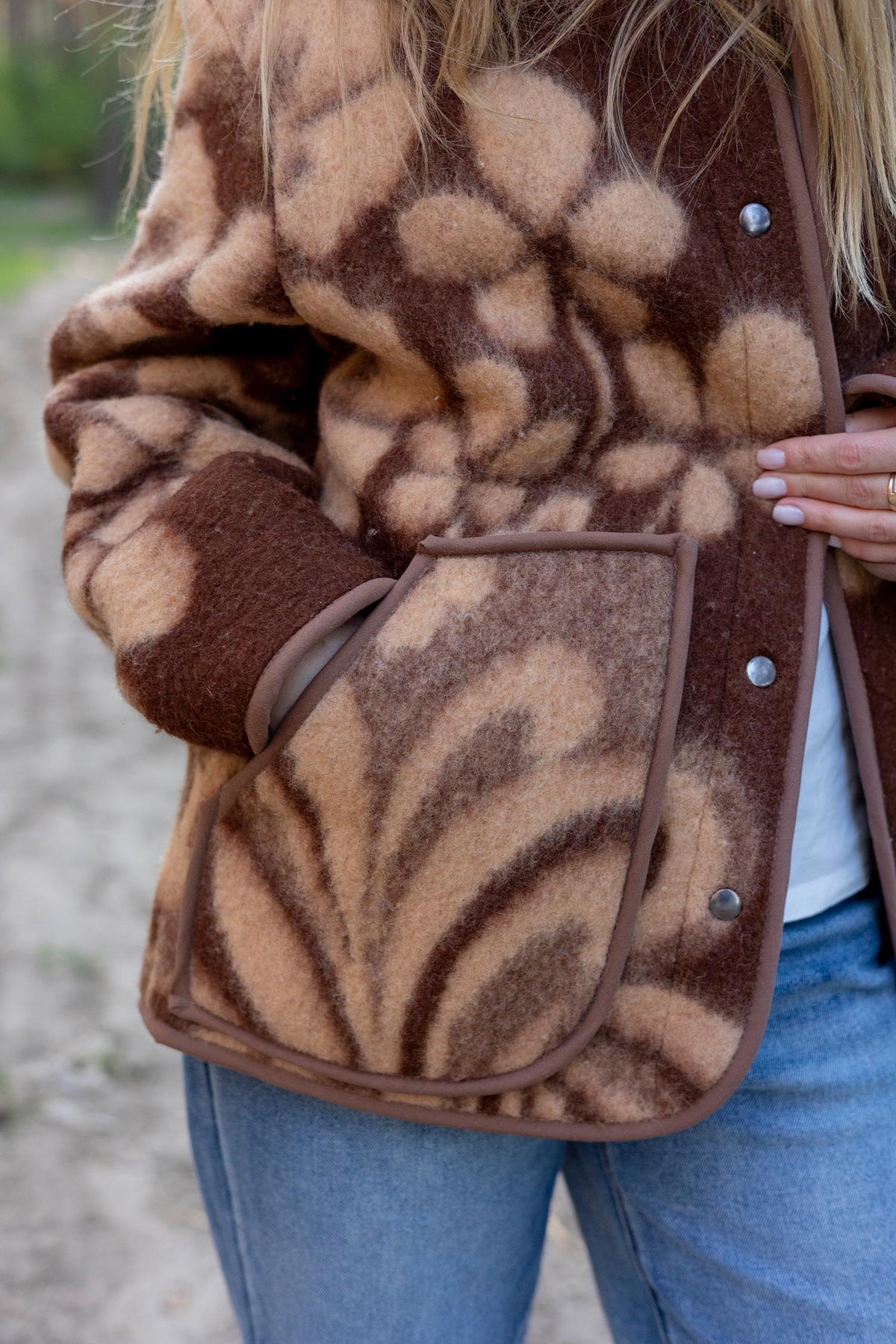 Upcycled Vintage Wool Blanket Jacket, Floral Botanical Cottagecore Outerwear (Size M)