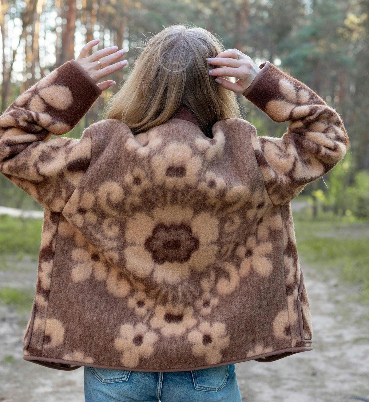 Upcycled Vintage Wool Blanket Jacket, Floral Botanical Cottagecore Outerwear (Size M)