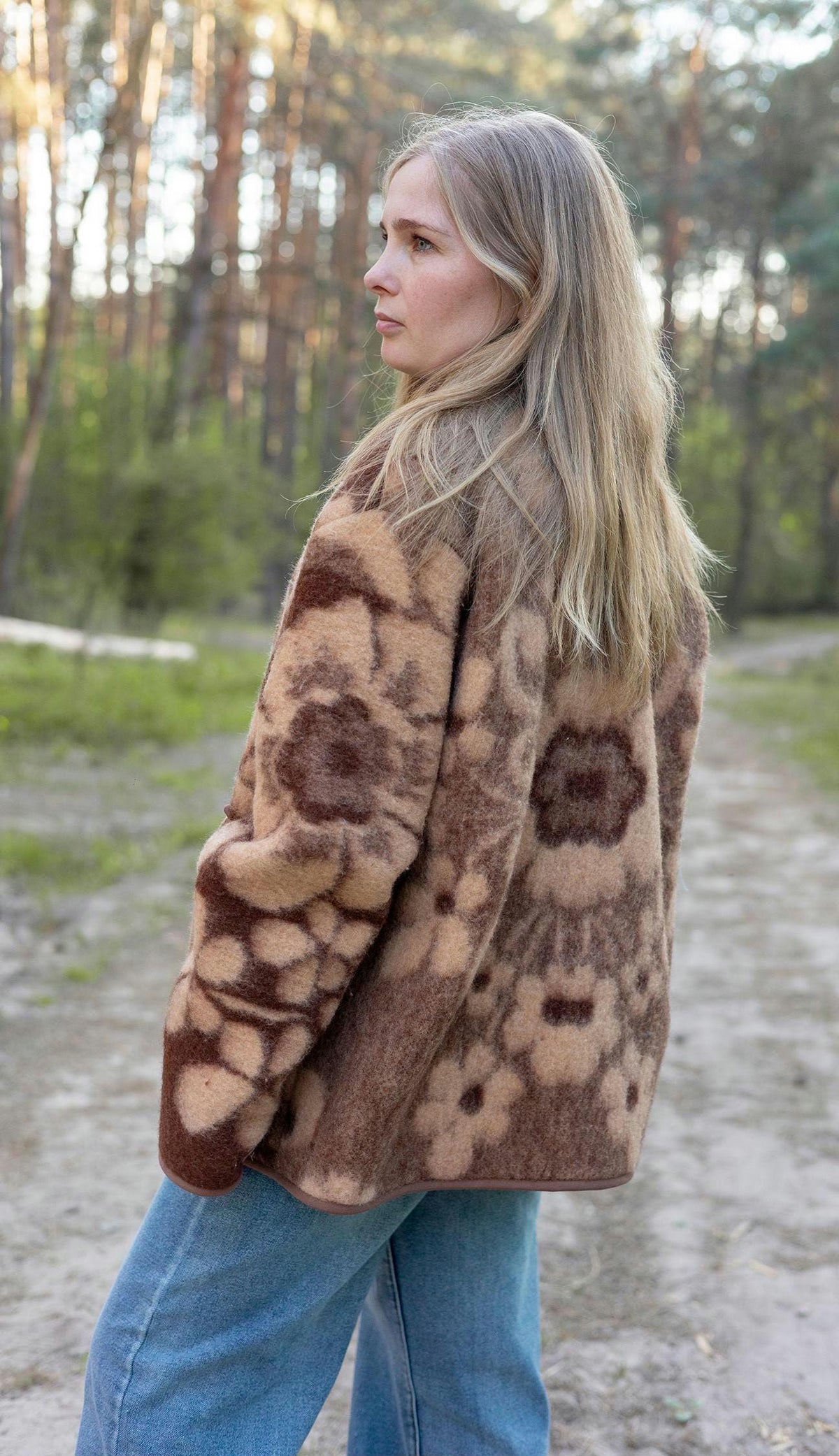 Upcycled Vintage Wool Blanket Jacket, Floral Botanical Cottagecore Outerwear (Size M)