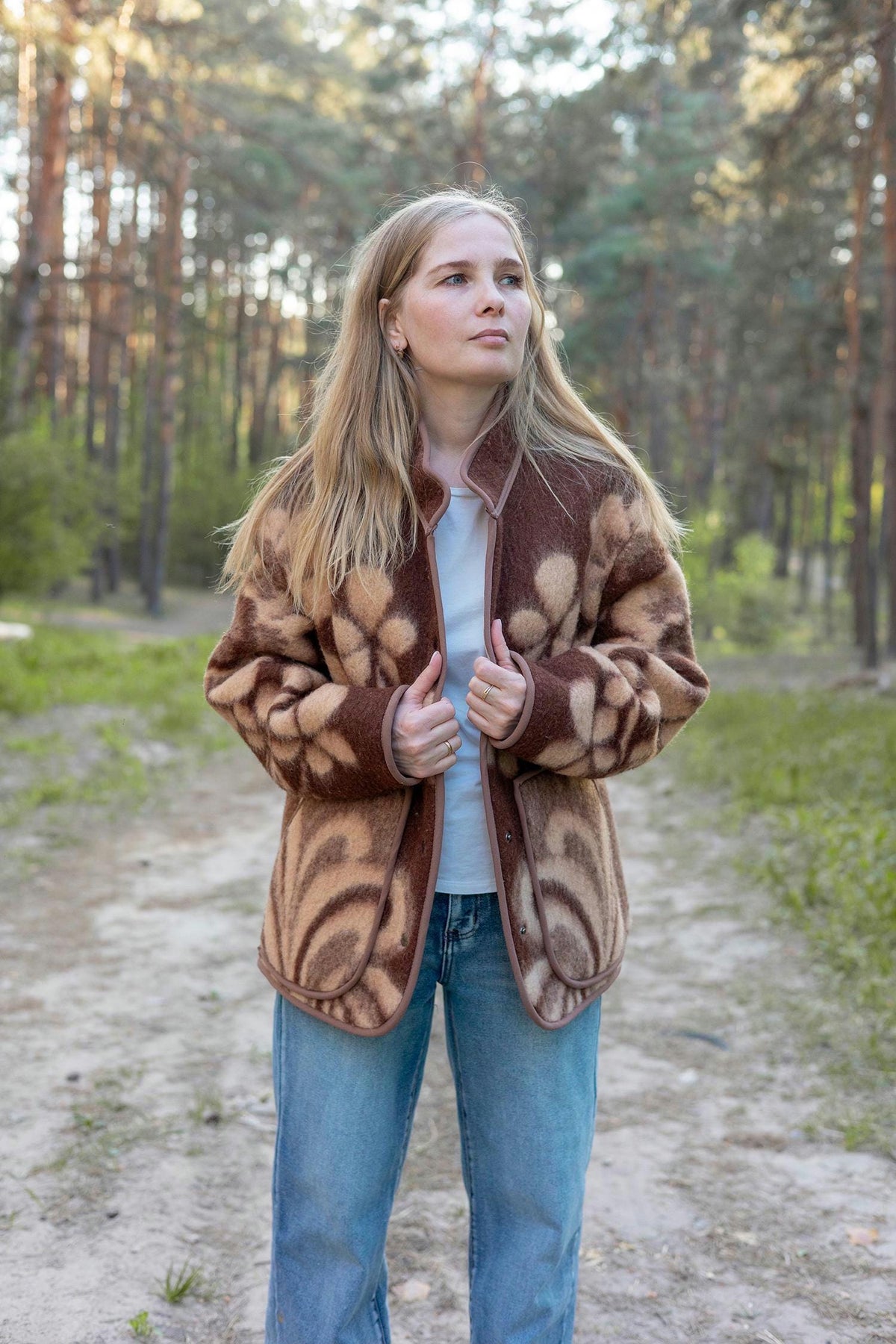 Upcycled Vintage Wool Blanket Jacket, Floral Botanical Cottagecore Outerwear (Size M)