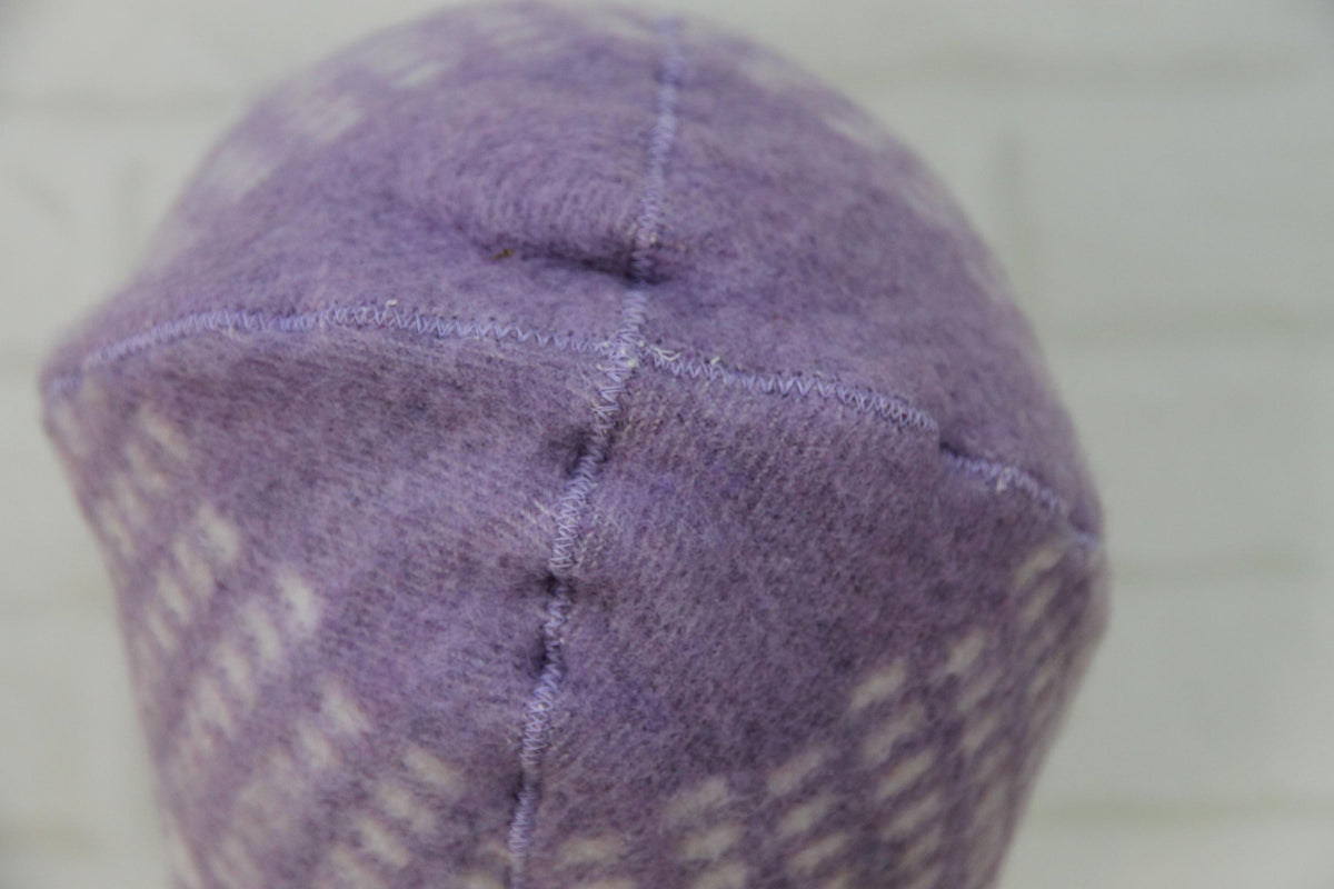 Reversible Lavender Wool Sauna Hat, Upcycled Blanket Bucket Cap, Spa Banya Accessory