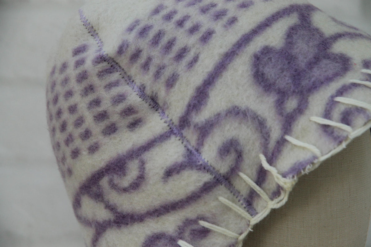 Reversible Lavender Wool Sauna Hat, Upcycled Blanket Bucket Cap, Spa Banya Accessory