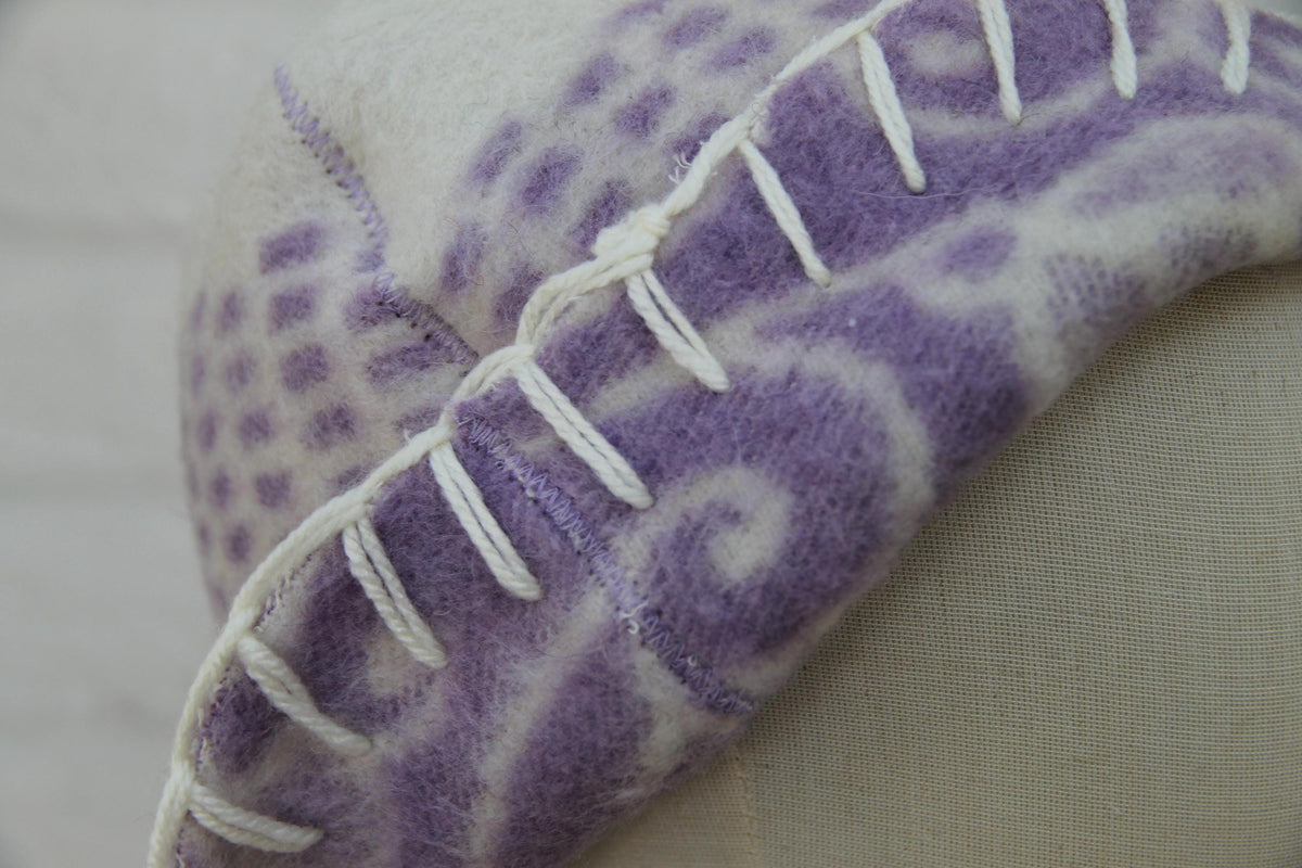 Reversible Lavender Wool Sauna Hat, Upcycled Blanket Bucket Cap, Spa Banya Accessory