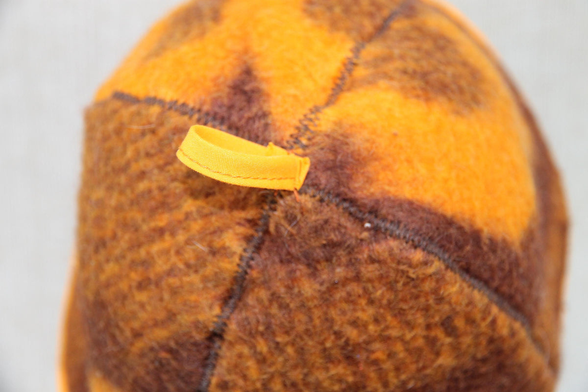Upcycled Wool Blanket Sauna Hat – Vibrant Orange & Brown Pattern