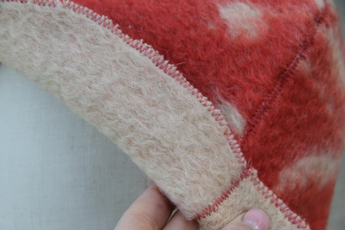 Upcycled Wool Sauna Hat, Coral Red Cream Banya Cap, Eco Felted Spa Bonnet