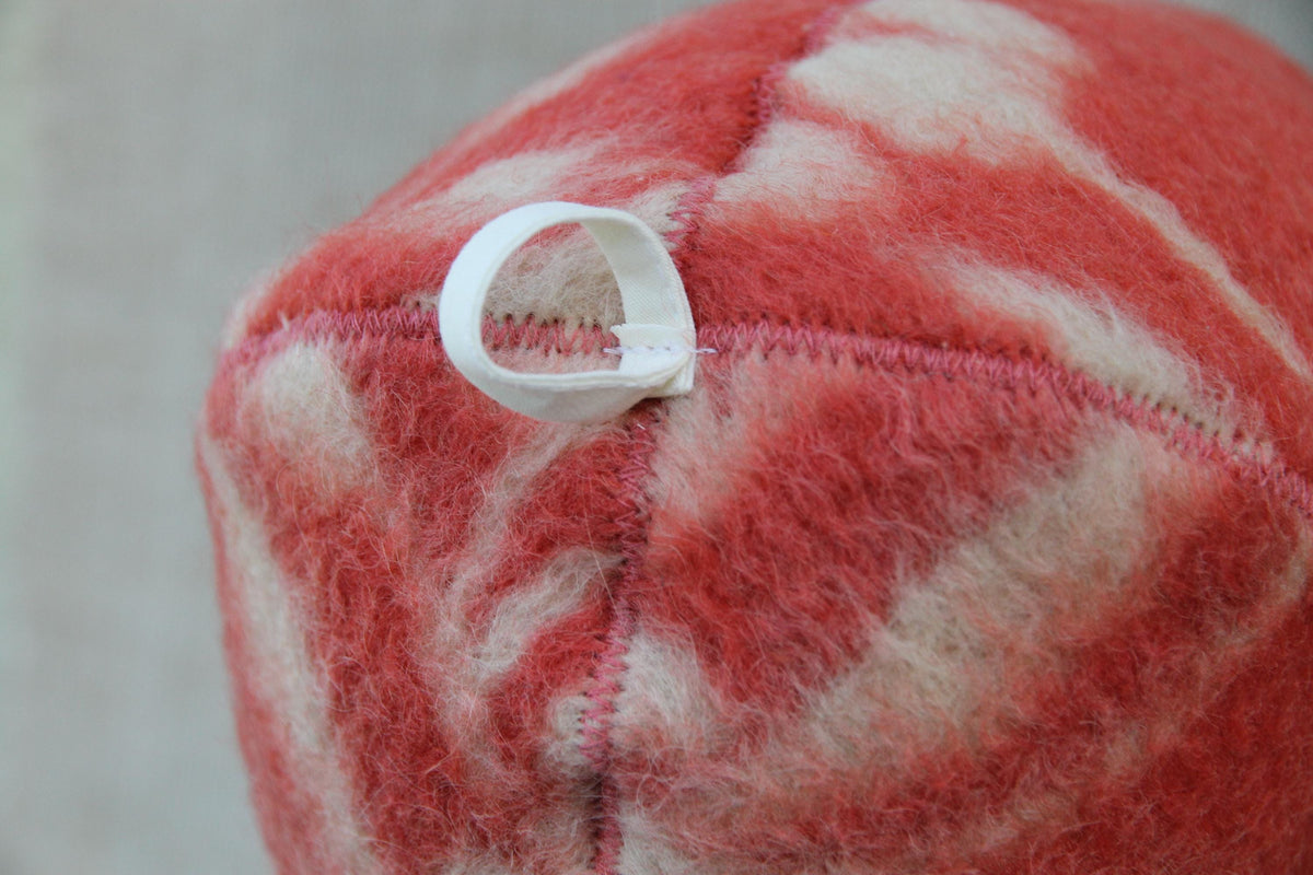 Upcycled Wool Sauna Hat, Coral Red Cream Banya Cap, Eco Felted Spa Bonnet