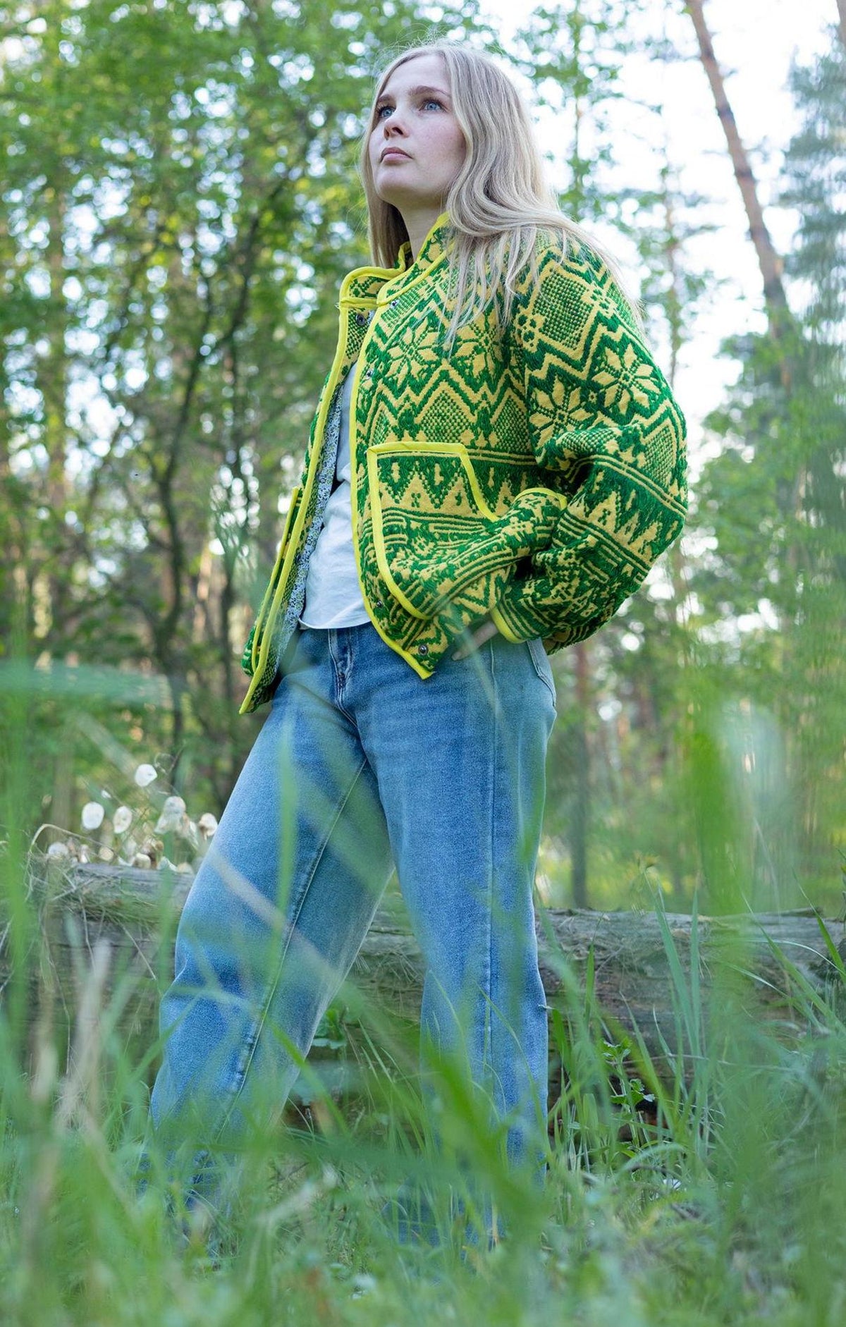 Upcycled Vintage Geometric Quilted Jacket, Boho Eco-Friendly Festival Wear