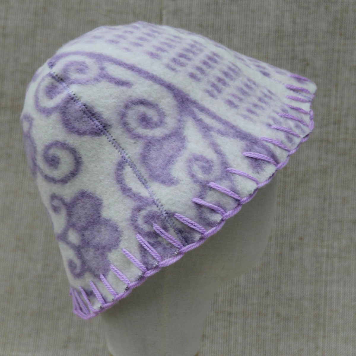 Reversible Wool Sauna Hat, Floral Patterned Bath Cap, Cozy Banya Felted Protection