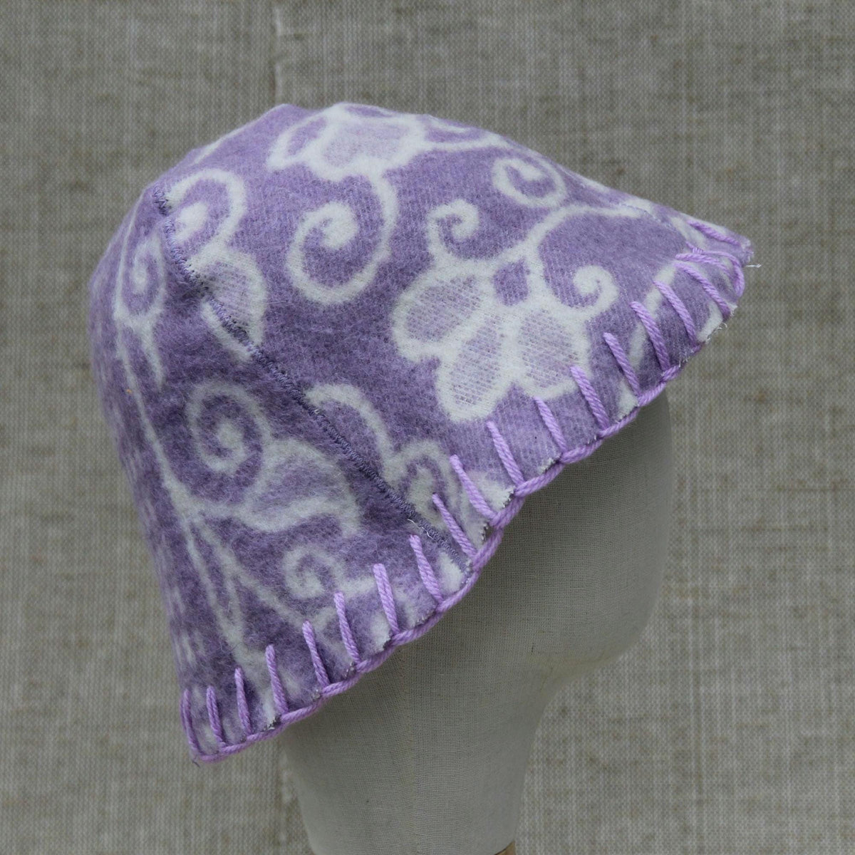 Reversible Wool Sauna Hat, Floral Patterned Bath Cap, Cozy Banya Felted Protection