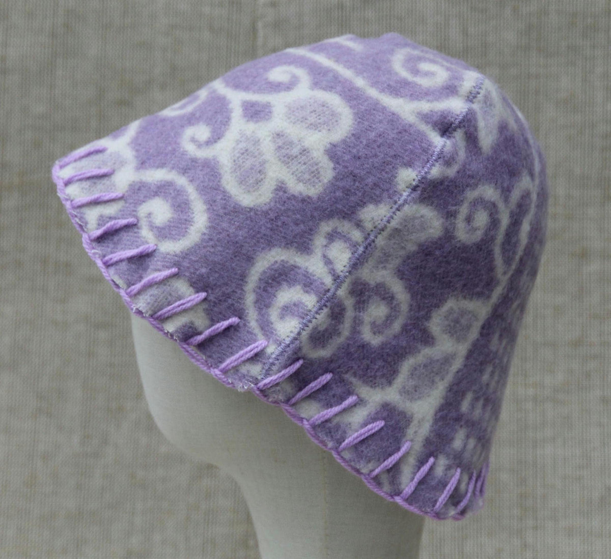 Reversible Wool Sauna Hat, Floral Patterned Bath Cap, Cozy Banya Felted Protection