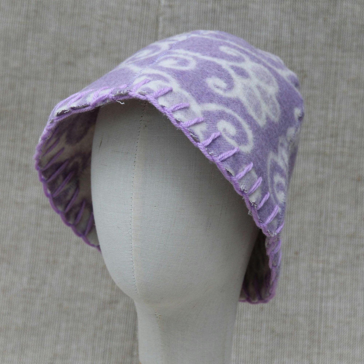 Reversible Wool Sauna Hat, Floral Patterned Bath Cap, Cozy Banya Felted Protection