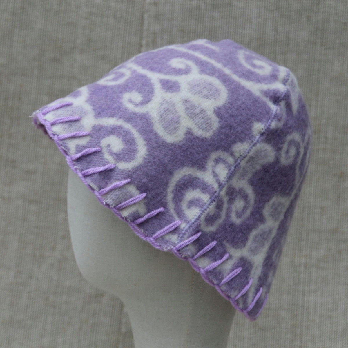 Reversible Wool Sauna Hat, Floral Patterned Bath Cap, Cozy Banya Felted Protection