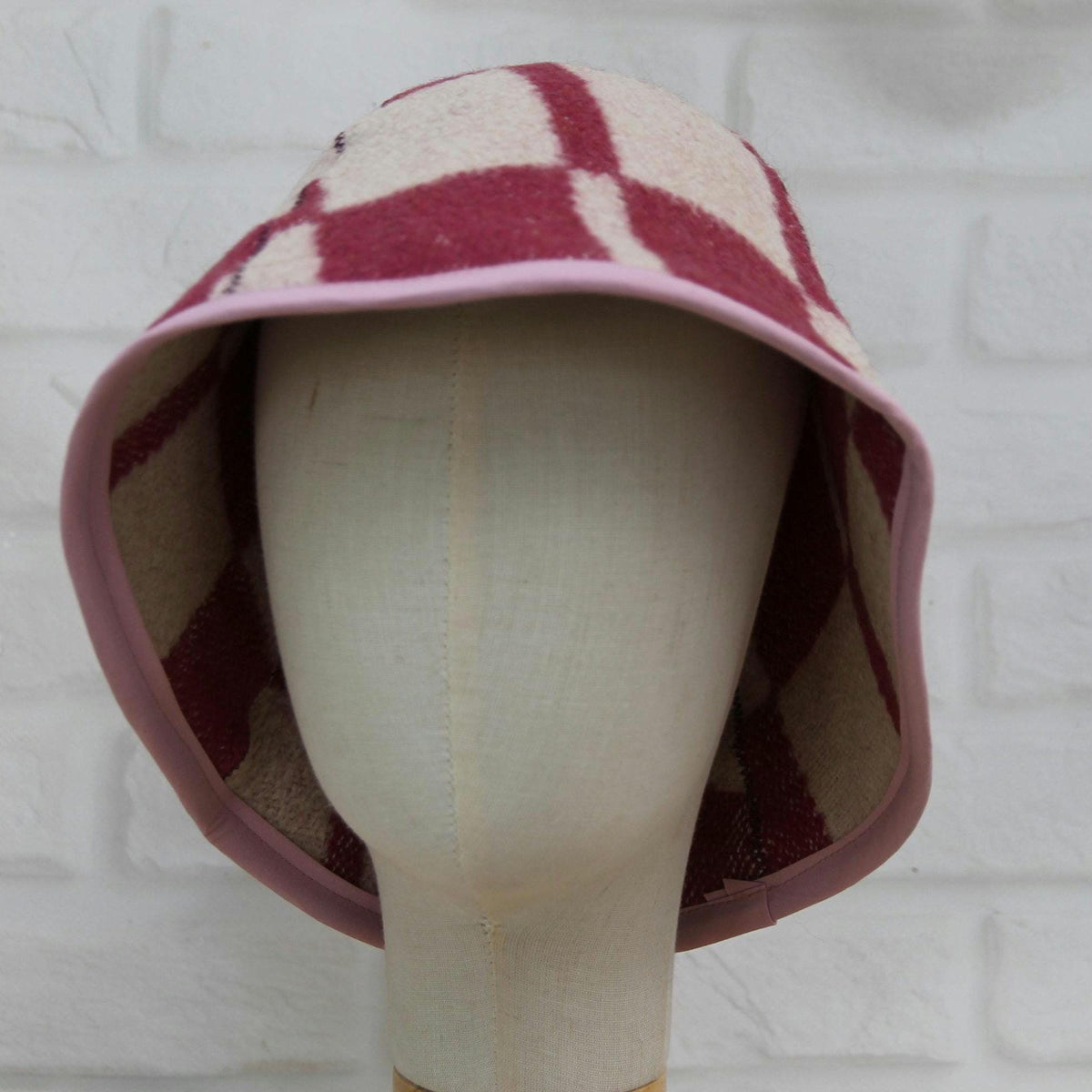 Upcycled Wool Sauna Hat, Checkered Bath House Cap, Eco-Friendly Spa Accessory
