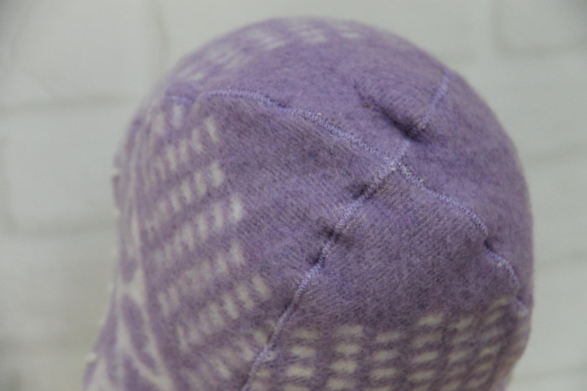 Reversible Lavender Wool Sauna Hat, Upcycled Blanket Bucket Cap, Spa Banya Accessory