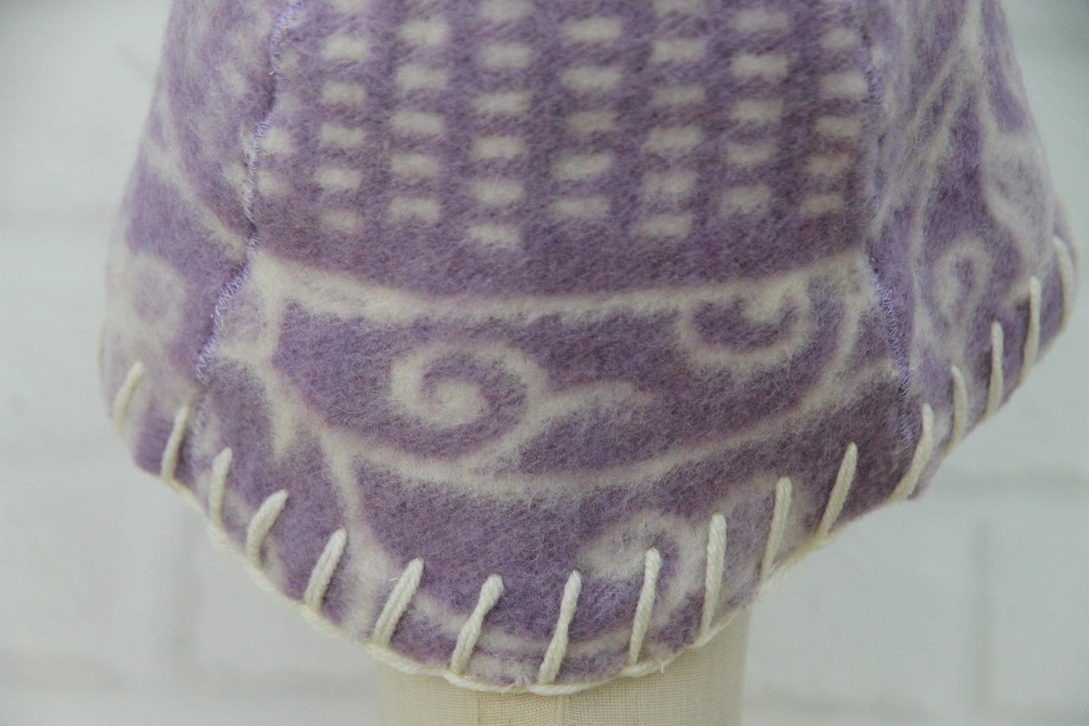 Reversible Lavender Wool Sauna Hat, Upcycled Blanket Bucket Cap, Spa Banya Accessory