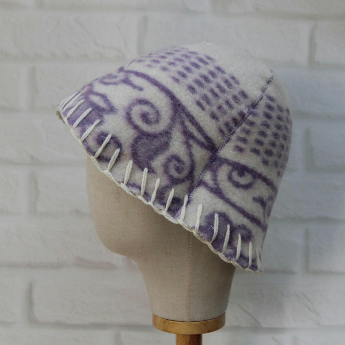 Reversible Lavender Wool Sauna Hat, Upcycled Blanket Bucket Cap, Spa Banya Accessory
