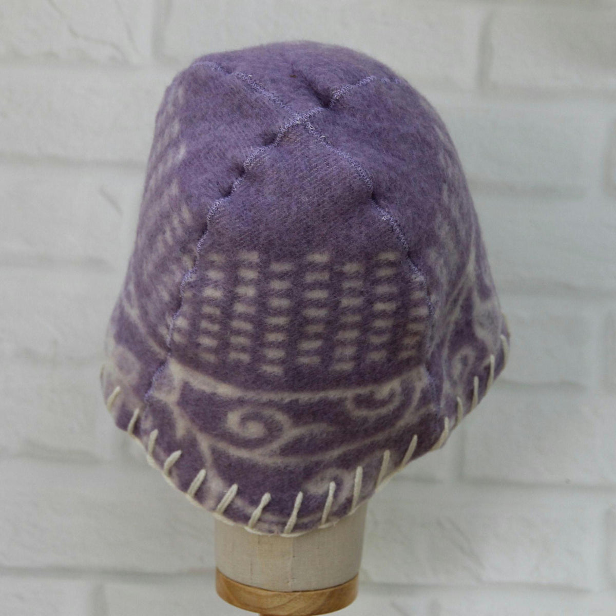 Reversible Lavender Wool Sauna Hat, Upcycled Blanket Bucket Cap, Spa Banya Accessory