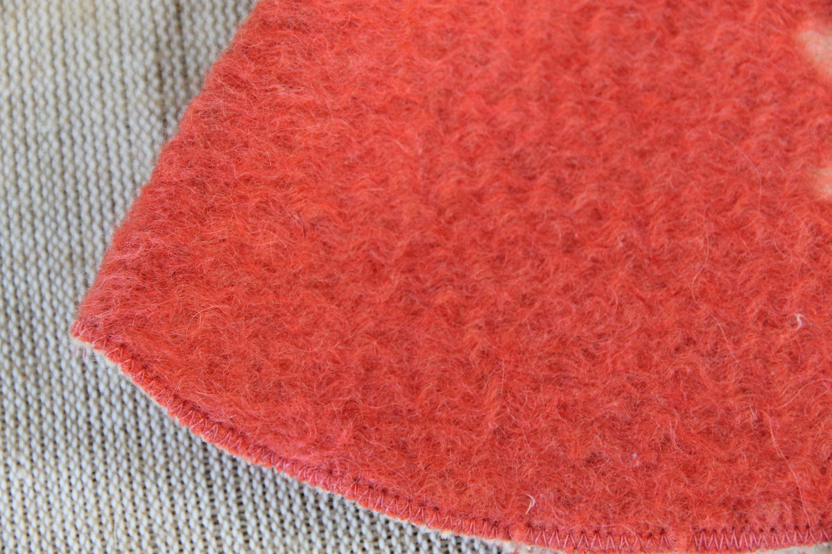 Upcycled Wool Sauna Hat, Coral Red Cream Banya Cap, Eco Felted Spa Bonnet
