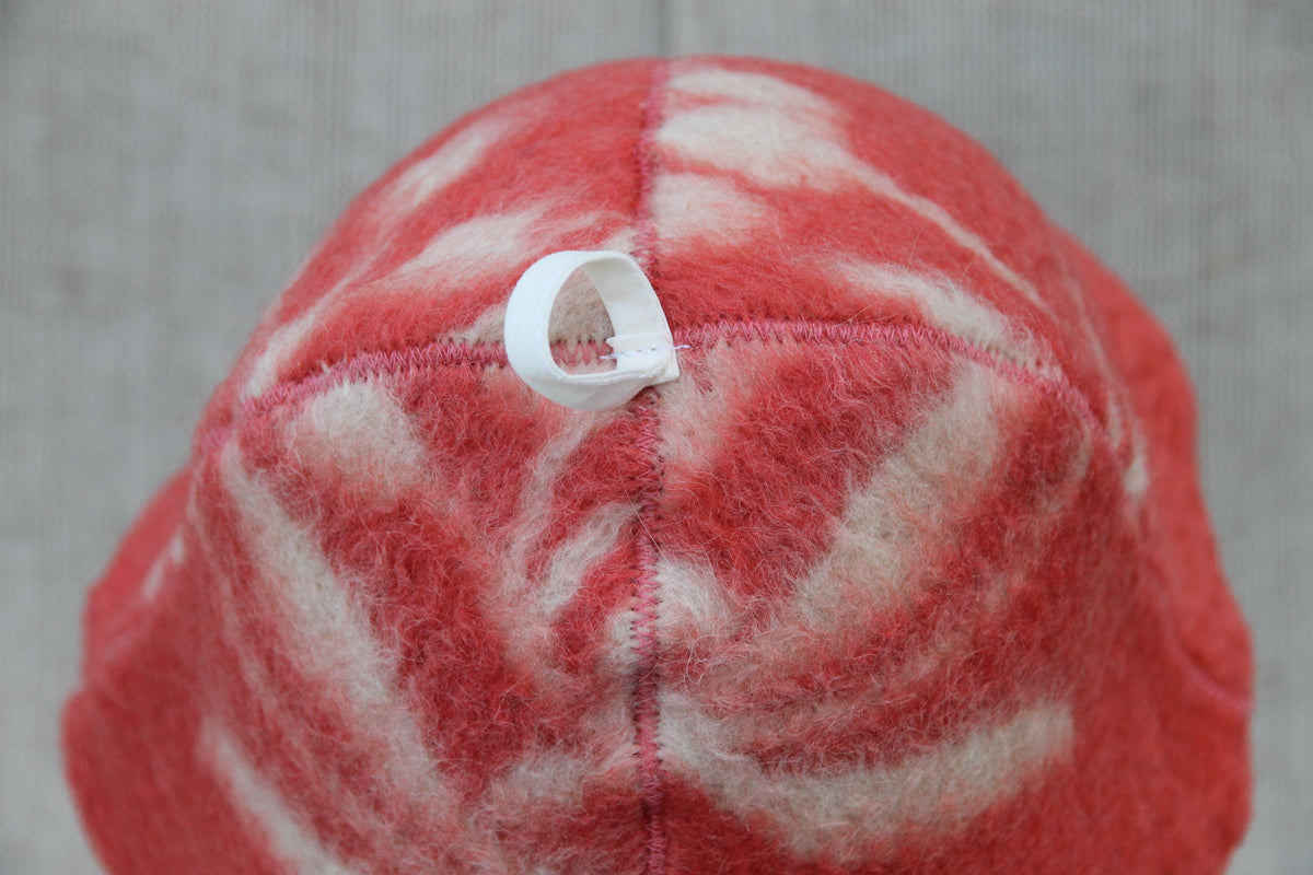 Upcycled Wool Sauna Hat, Coral Red Cream Banya Cap, Eco Felted Spa Bonnet