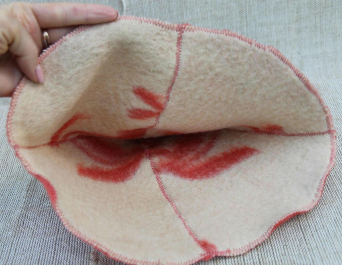 Upcycled Wool Sauna Hat, Coral Red Cream Banya Cap, Eco Felted Spa Bonnet